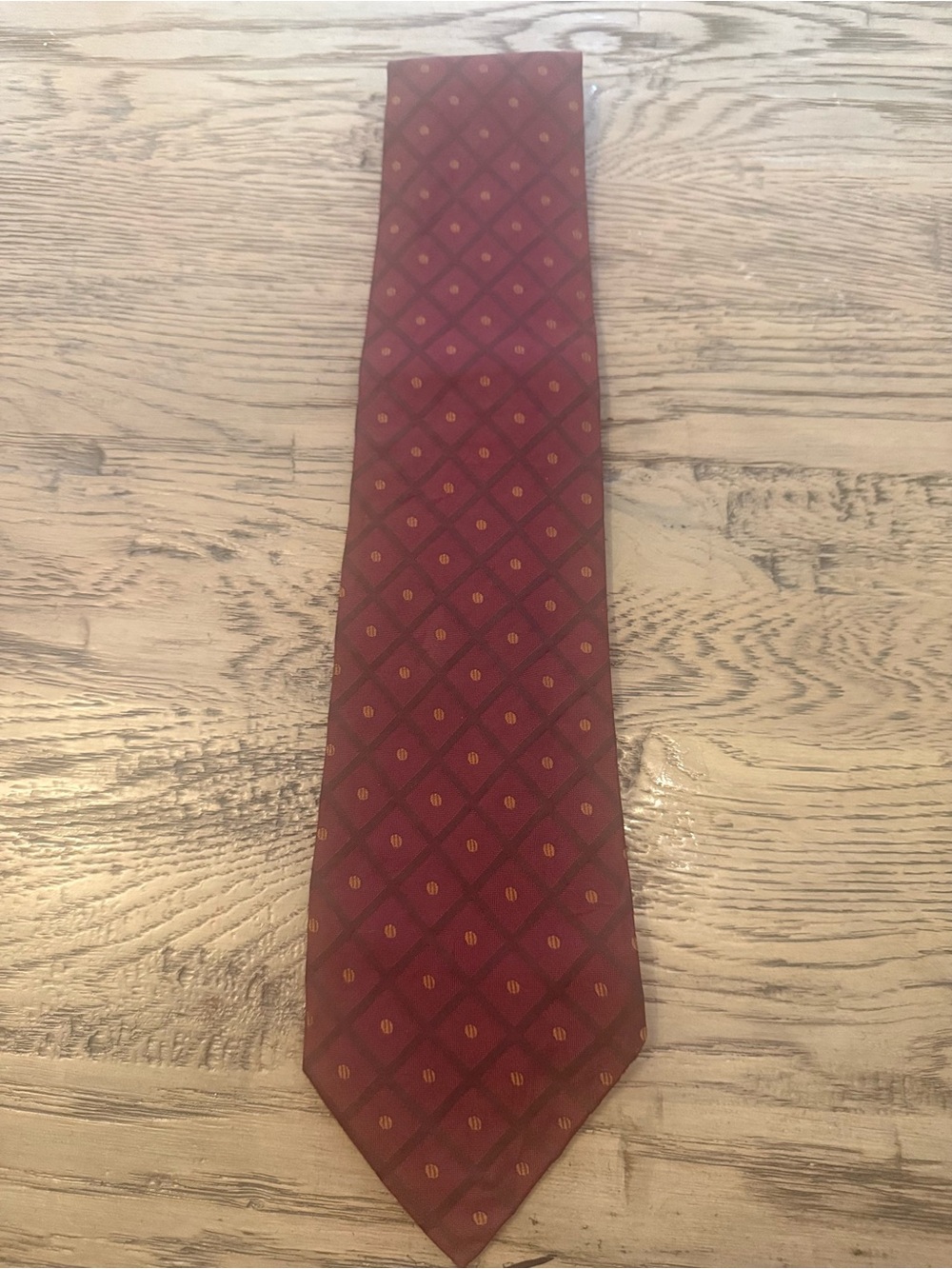 Hickey Freeman Red Burgundy Diamond Motif Silk Tie